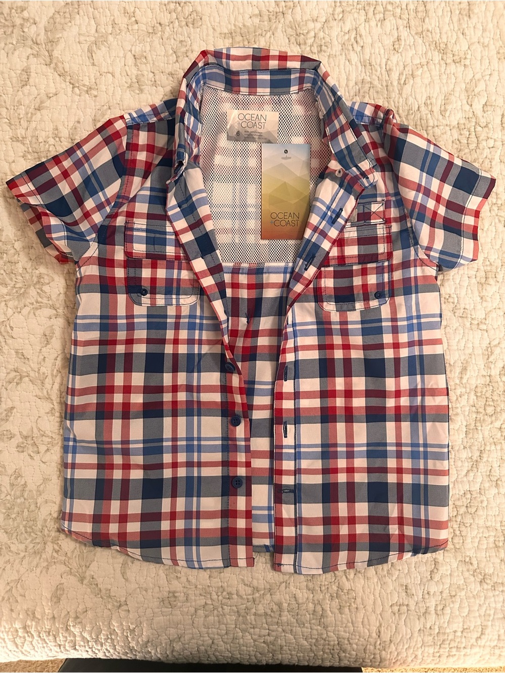 Ocean & Coast Boys' Red, Blue & White Plaid Button-Down Shirt